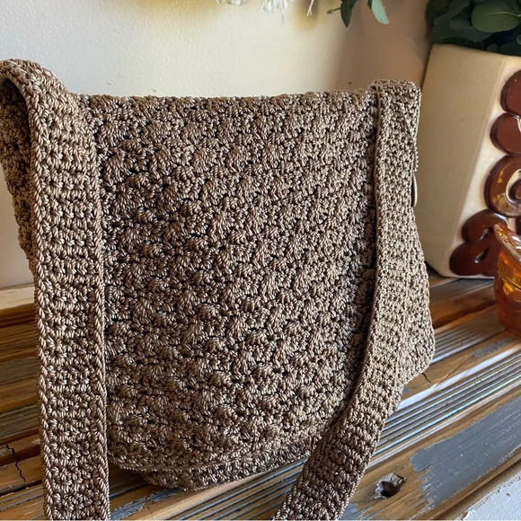 The Sak Neutral Taupe Woven Crochet Flap Shoulder Bag - Picture 10 of 12